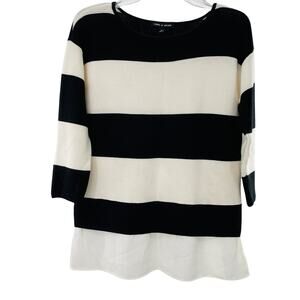 CABLE & GAUGE Women's Sweater S Black White Color Block Chiffon Blouse Hem Top